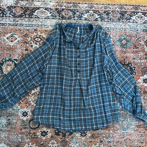 Free People Blue Flannel Top - Size S